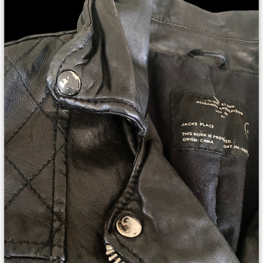 All Saints Worley Cropped 3/4 Sleeve Moto Leather Jacket - Picture 4 of 16